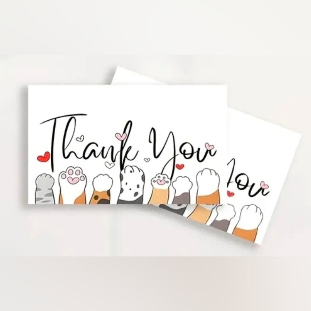 Thank You Cat Paws Card - White. 50 Count, New.